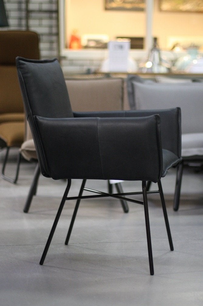 Luxe eetkamerstoel SANNE Jess Design leer armleuningen zwart, Ophalen, Zwart, Zo goed als nieuw, Eén