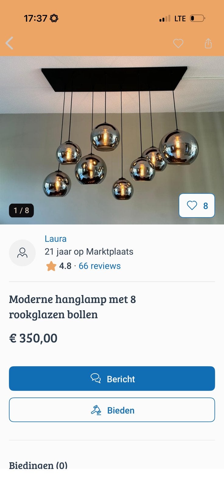 Prachtige lamp met acht bollen witte voet antraciet lamp, Ophalen of Verzenden, Zo goed als nieuw