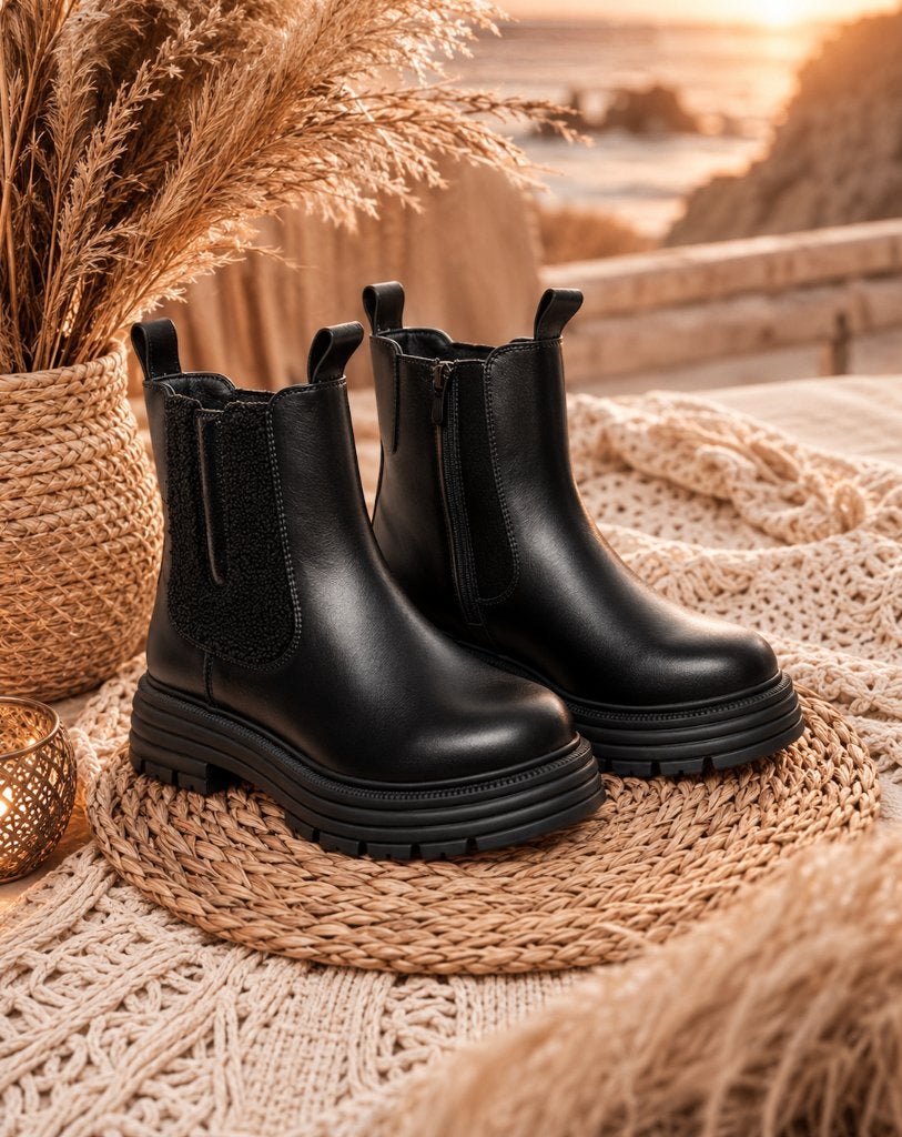 Zwarte Chelsea Boots met Teddy Maat 36, Zwart, Lage of Enkellaarzen, Nieuw, Ophalen of Verzenden