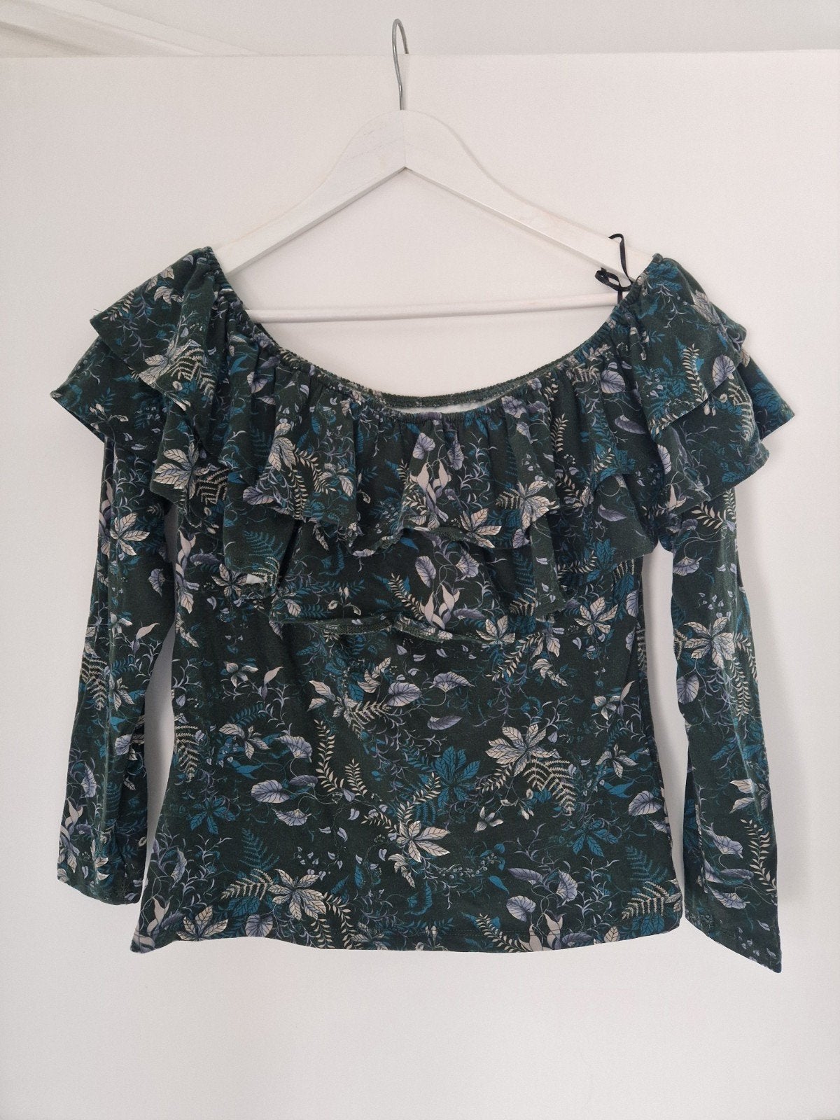 nieuwe groene off-shoulder top met bloemenprint / L, H&M, Maat 42/44 (L), Nieuw, Ophalen of Verzenden