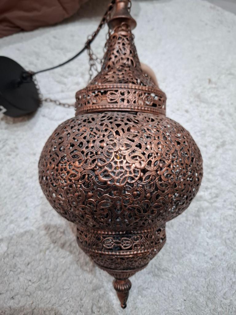 Oosterse hanglamp koperkleurig - Inclusief lamp!, Ophalen of Verzenden, Zo goed als nieuw, Metaal, Oosters, Marokkaans, Sfeervol