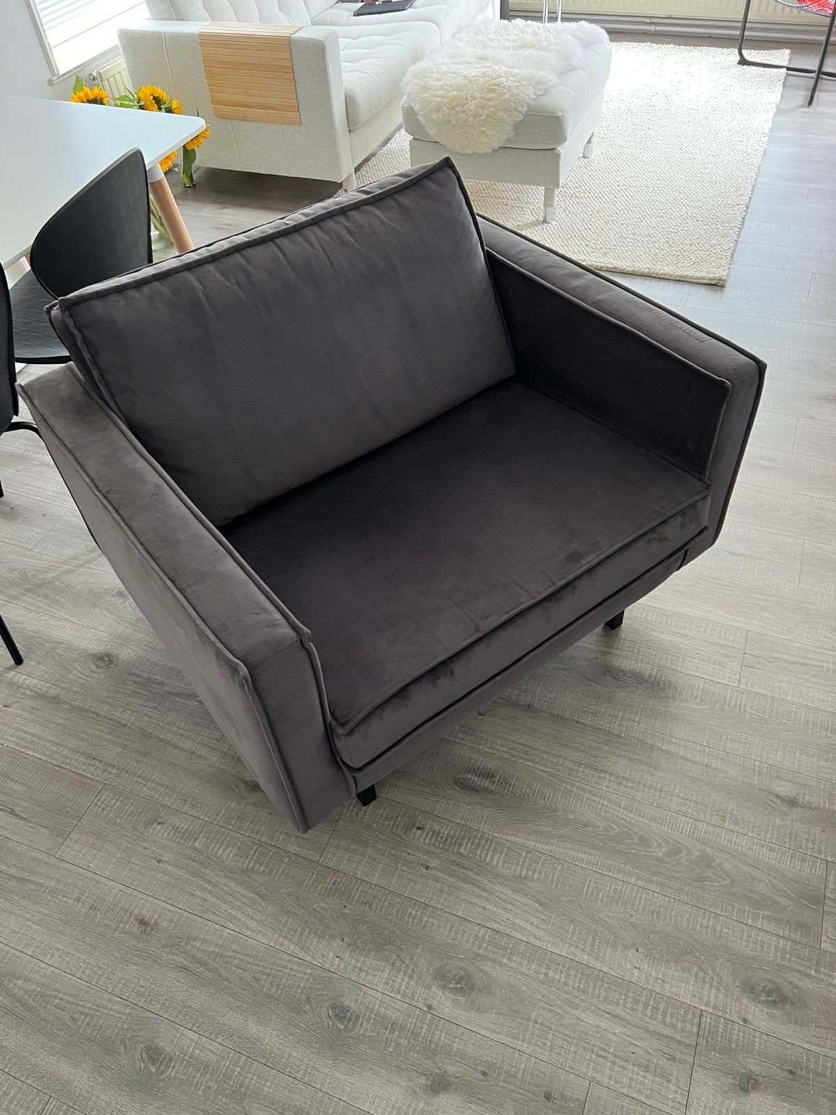 Bepure rodeo fauteuil velvet antraciet, Ophalen, 75 tot 100 cm, Zo goed als nieuw, 100 tot 125 cm
