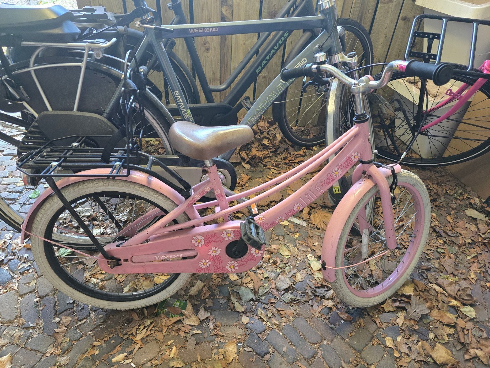 Popal Lola Roze kinderfiets met bloemetjes - 20 inch, Ophalen, Gebruikt, 20 inch of meer