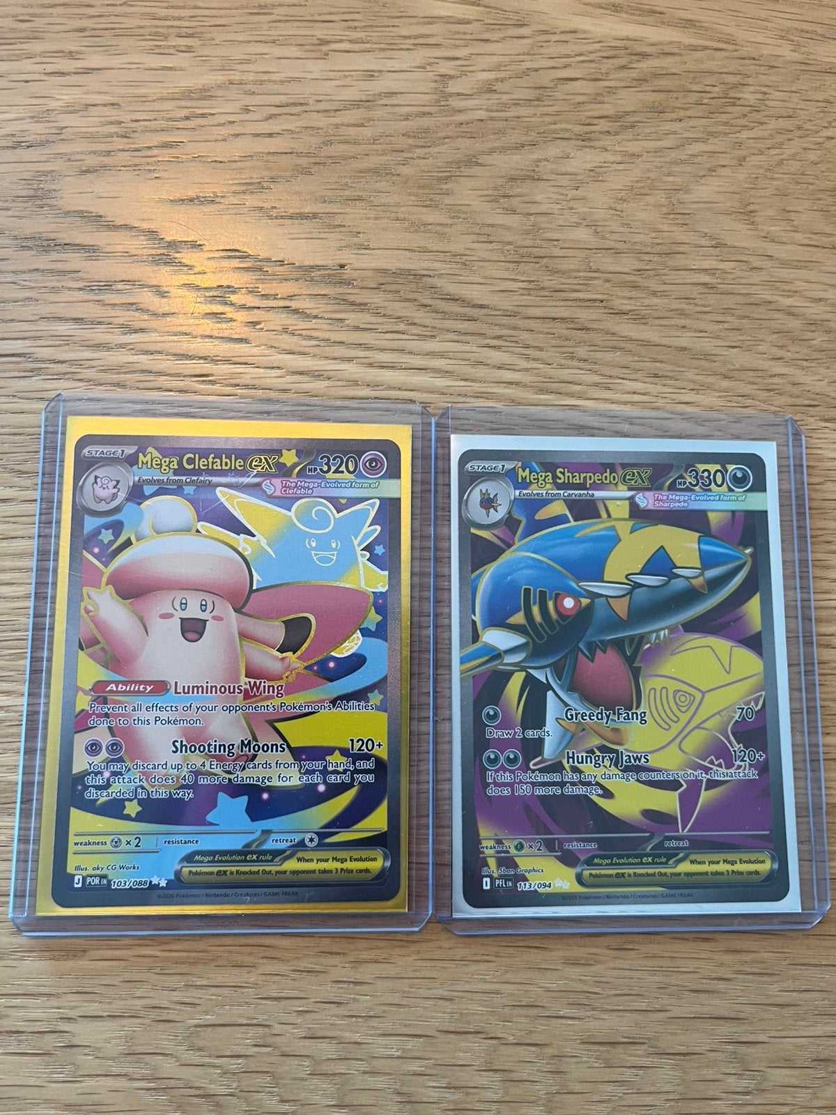 Mega Clefable POR (103/088) en Mega Sharpedo PFL (113/094), Ophalen of Verzenden, Zo goed als nieuw, Meerdere kaarten