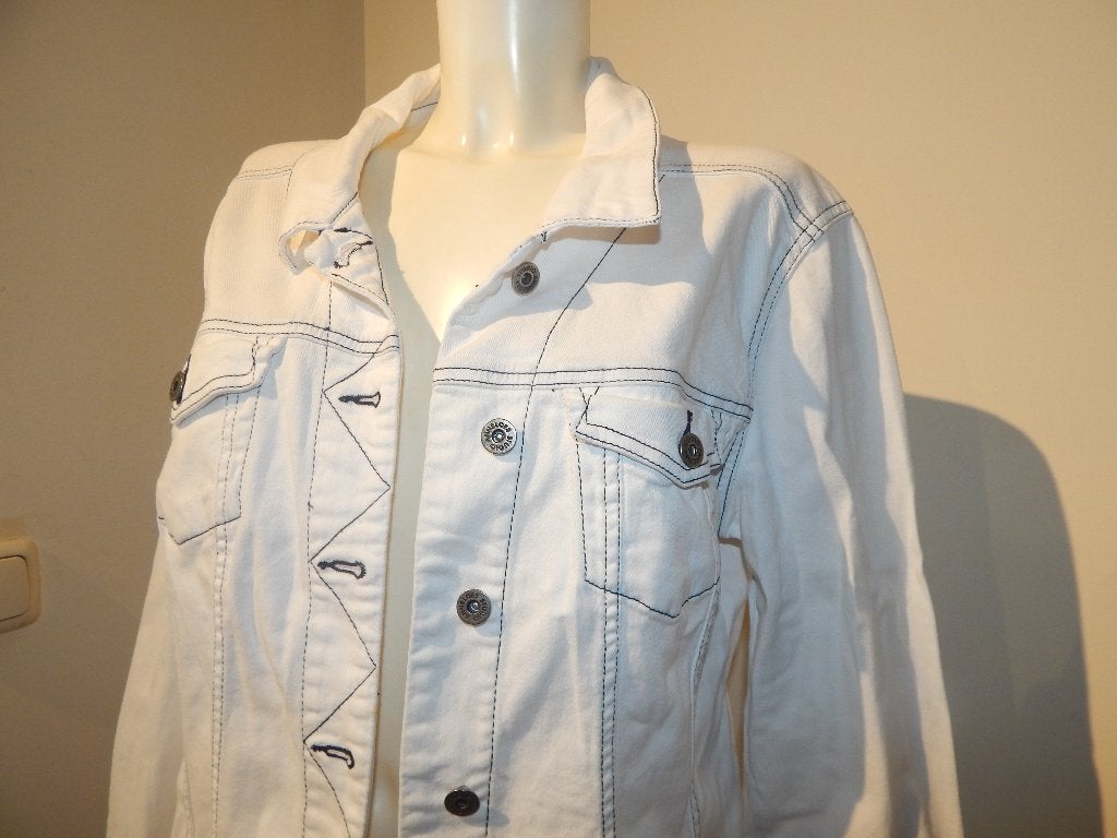 Studio Anneloes wit stoer jack donker blauwe stiksels XL, Studio Anneloes, Verzenden, Wit, Maat 46/48 (XL) of groter
