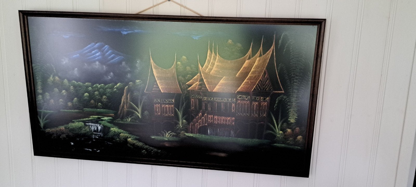 Schilderij met traditionele huizen en berglandschap, Ophalen, Ingelijst, Doek, Realistisch