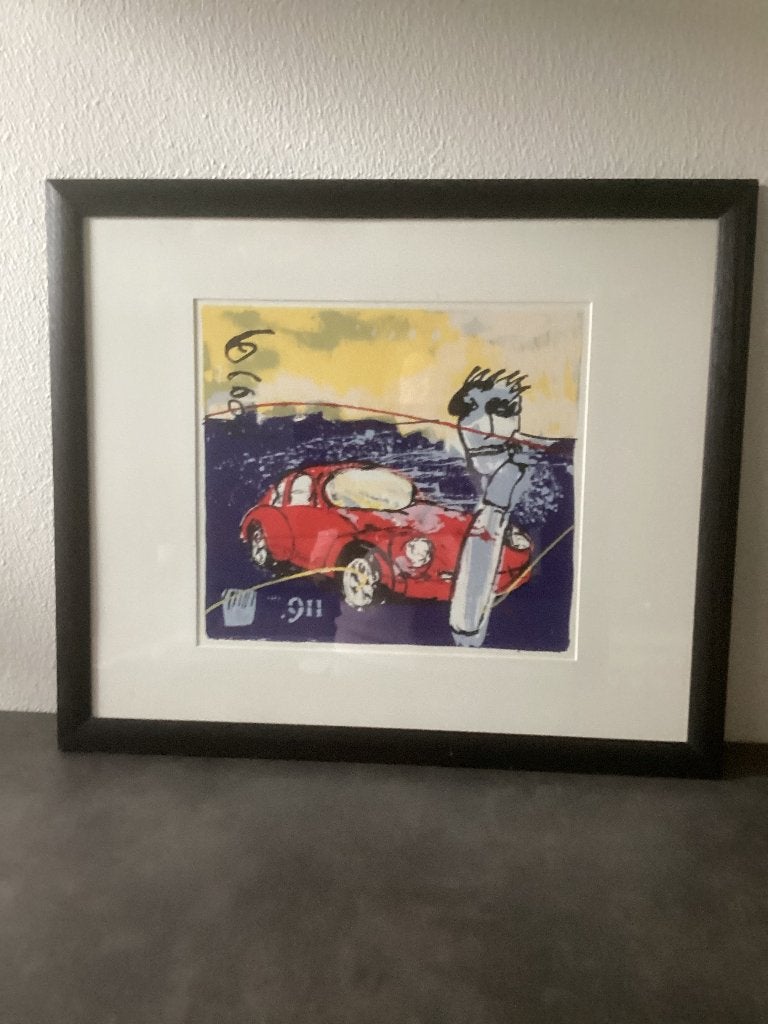Zeefdruk Porsche 911 Herman Brood, Gesigneerd, Ophalen, Overige onderwerpen, Zeefdruk