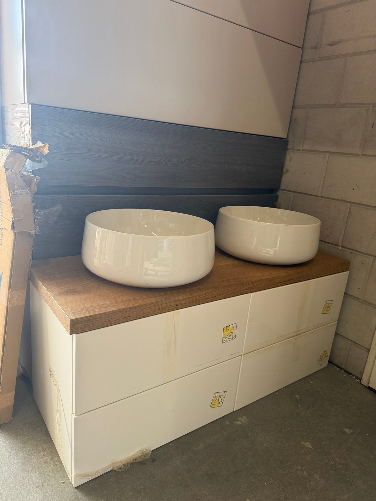 Badkamermeubel met 2 kommen en 4 lades, Huis en Inrichting, 100 tot 150 cm, Ophalen of Verzenden, Zo goed als nieuw, Minder dan 100 cm