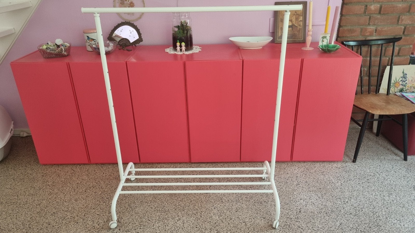 Wit kledingrek op wieltjes, Ophalen, Met wielen, Gebruikt