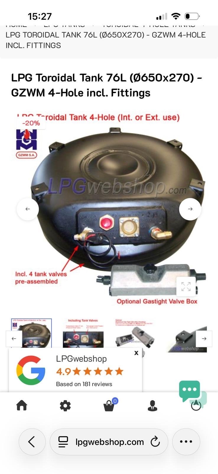 LPG Toroidale Tank 76L (Ø650x270) - GWZM 4-Gat incl. Fitting, Ophalen, Gebruikt, Universele onderdelen