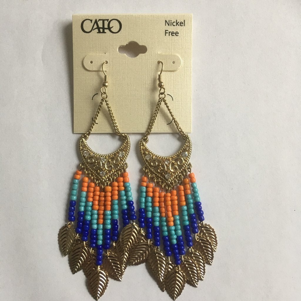 Cato oranje en blauwe glaskraaltjes strass hang oorbellen, Overige materialen, Hangers, Nieuw, Ophalen of Verzenden