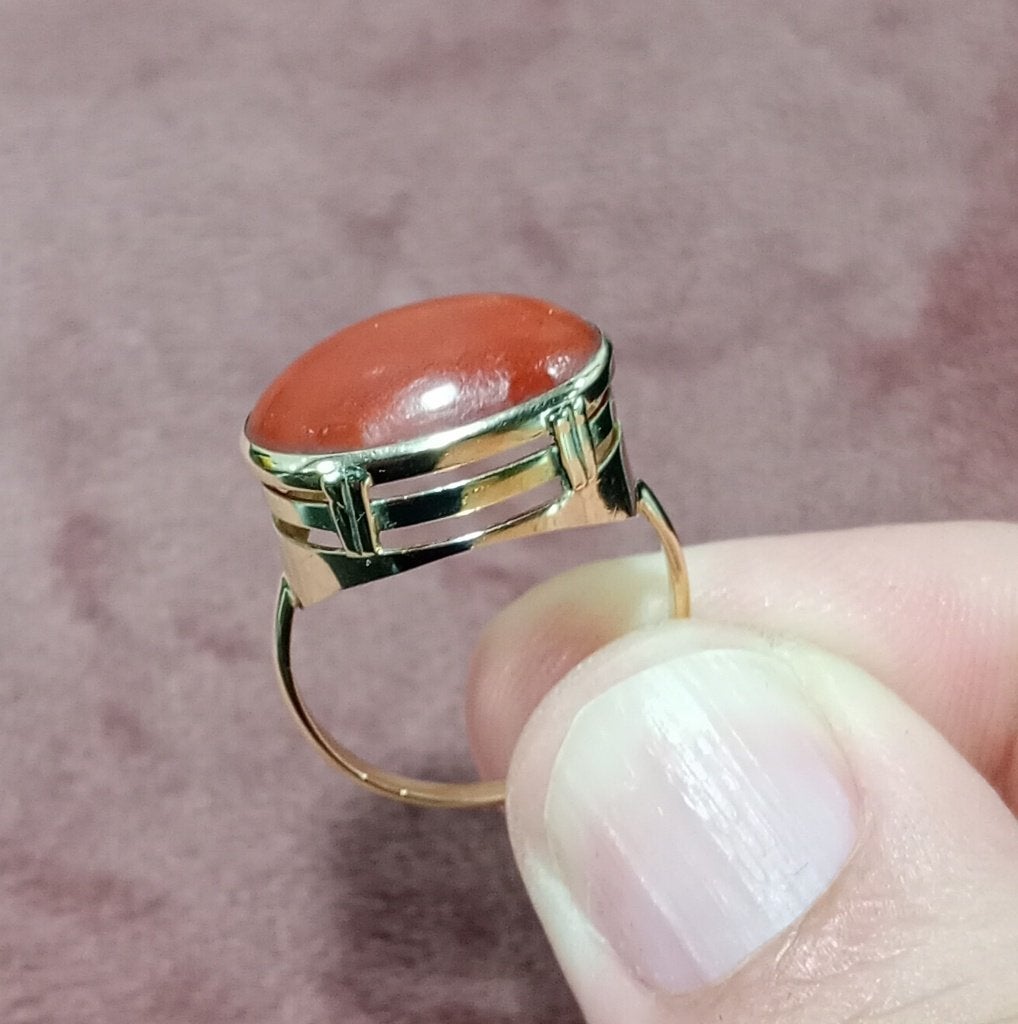 gouden ring bloedkoraal, Sieraden, Tassen en Uiterlijk, Verzenden, Goud, Ring, Met edelsteen