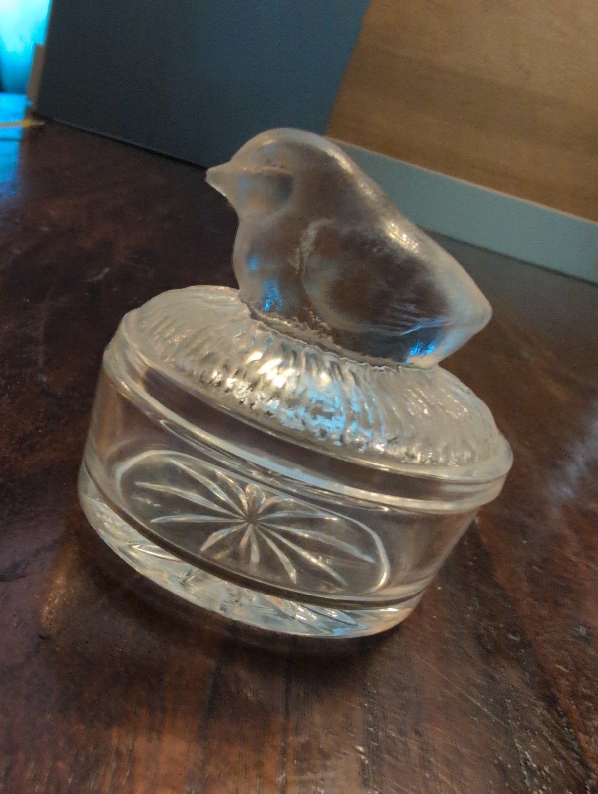 Vintage Glazen Doosje met Vogel Deksel, Ophalen of Verzenden