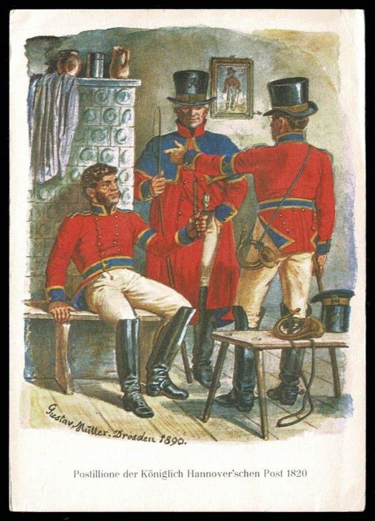 Uniformen : Postillione der Köninglich Hannover Post 1820, Ophalen of Verzenden, Landmacht, Nederland, Foto of Poster