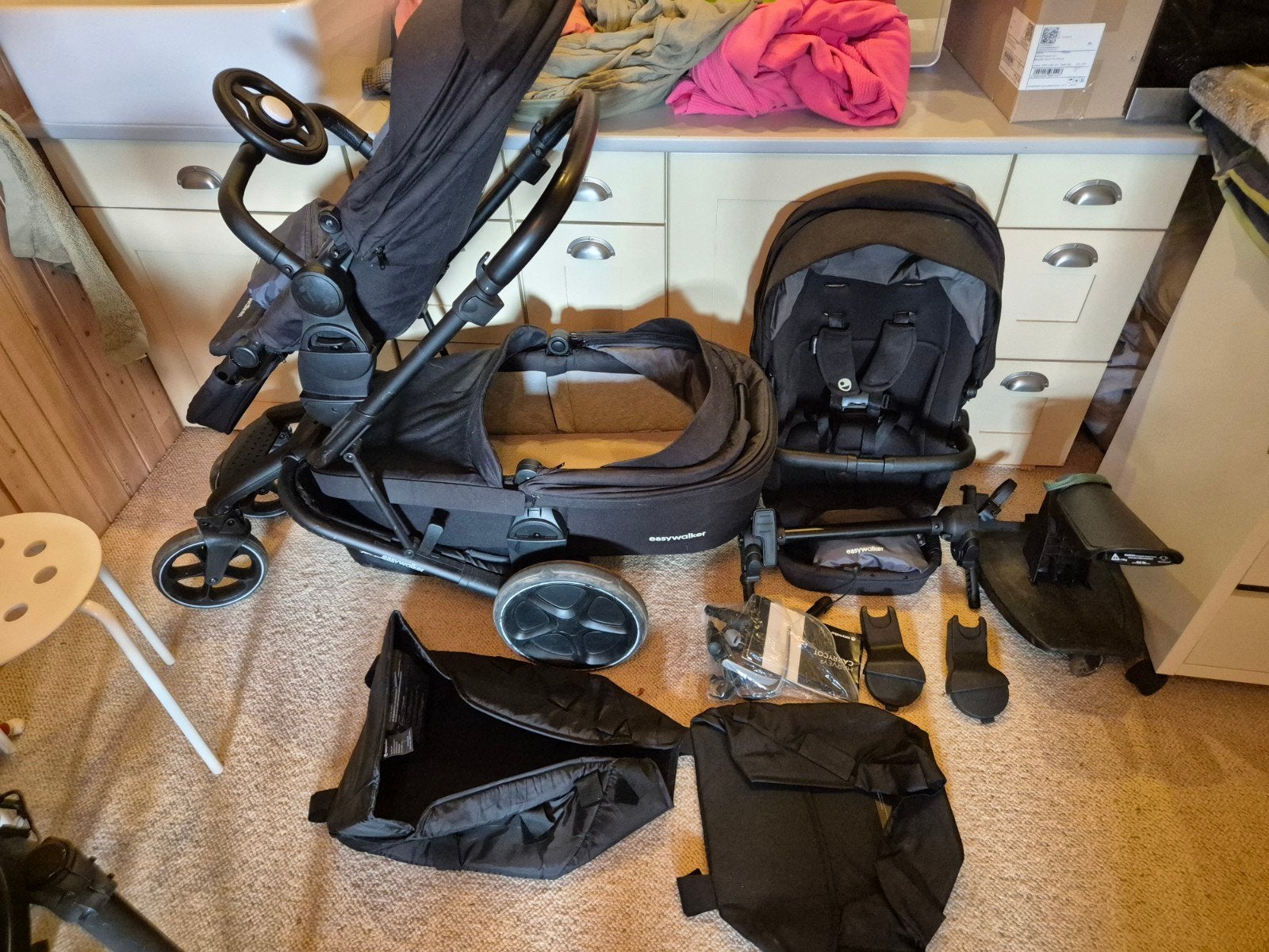Easywalker Harvey3 Combiwagen met reiswieg en accessoires, Gebruikt, Combiwagen, Verstelbare duwstang, Ophalen