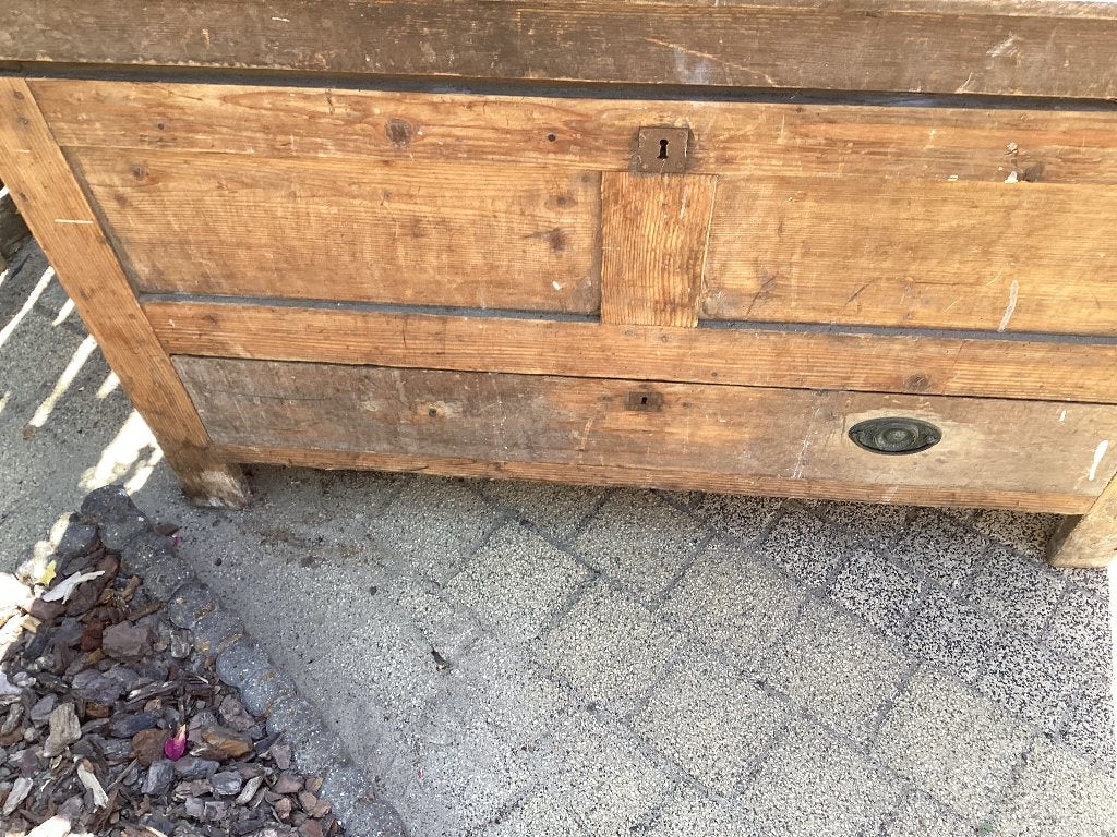 Vintage antieke eiken houten  dekenkist, Ophalen, Gebruikt, 100 tot 150 cm, Eikenhout