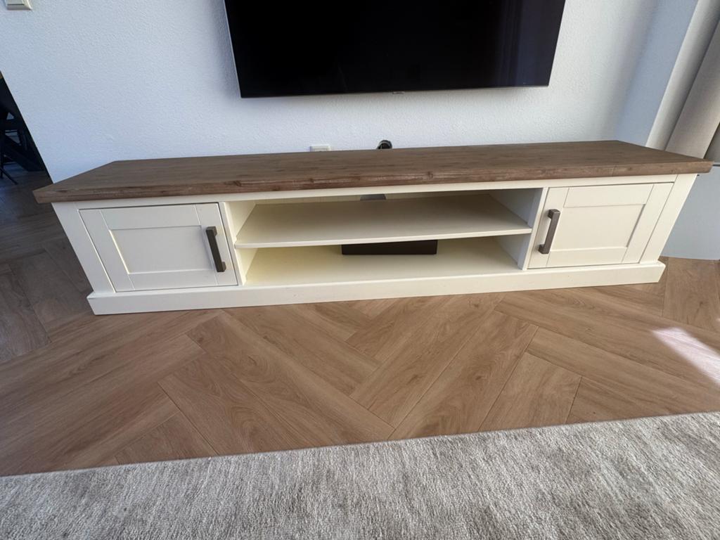TV-meubel wit met houten blad - Lizzano, Ophalen, Gebruikt, 200 cm of meer, Minder dan 100 cm