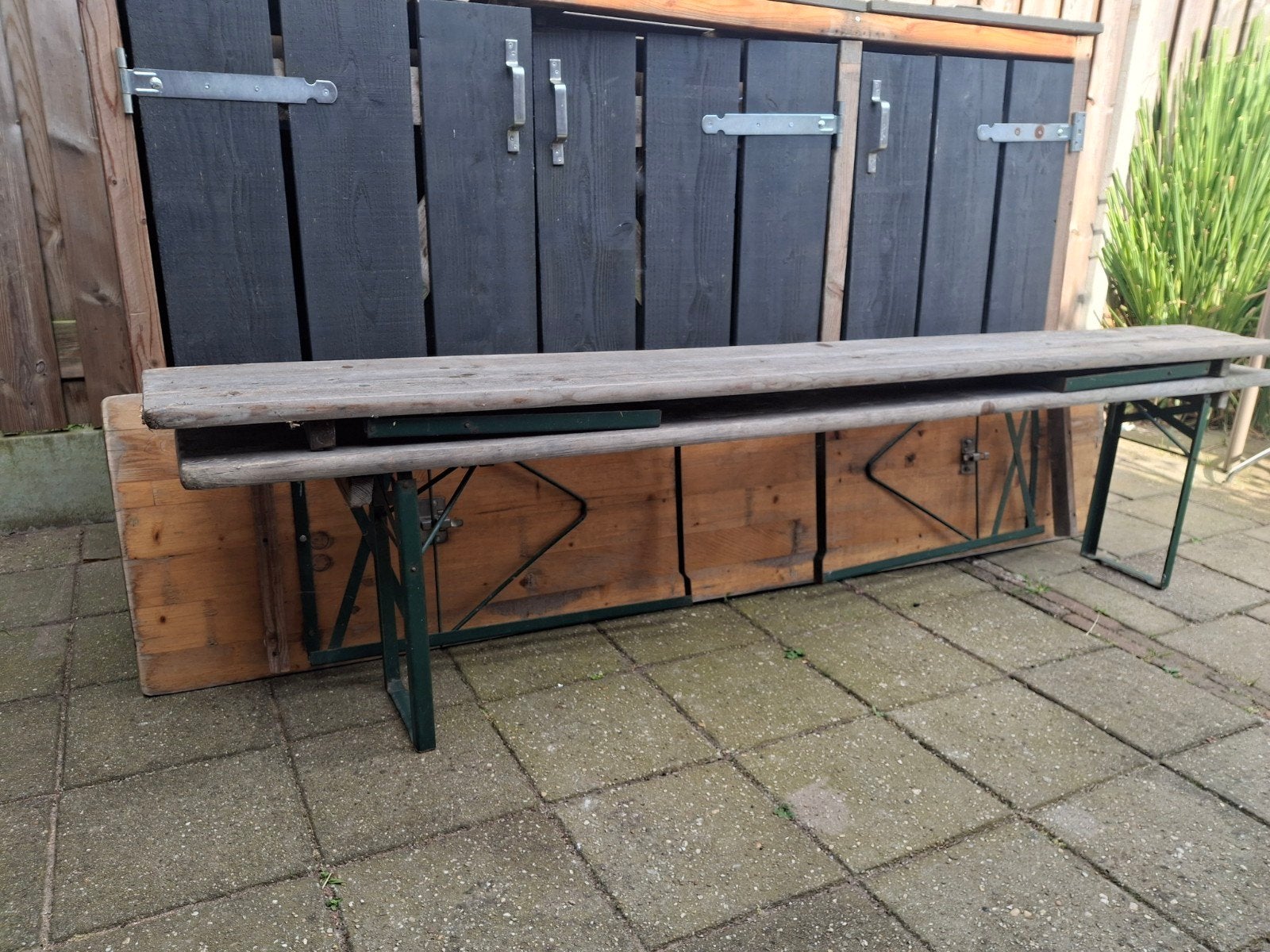 Biertafel met 2 banken, Ophalen, Gebruikt, Hout