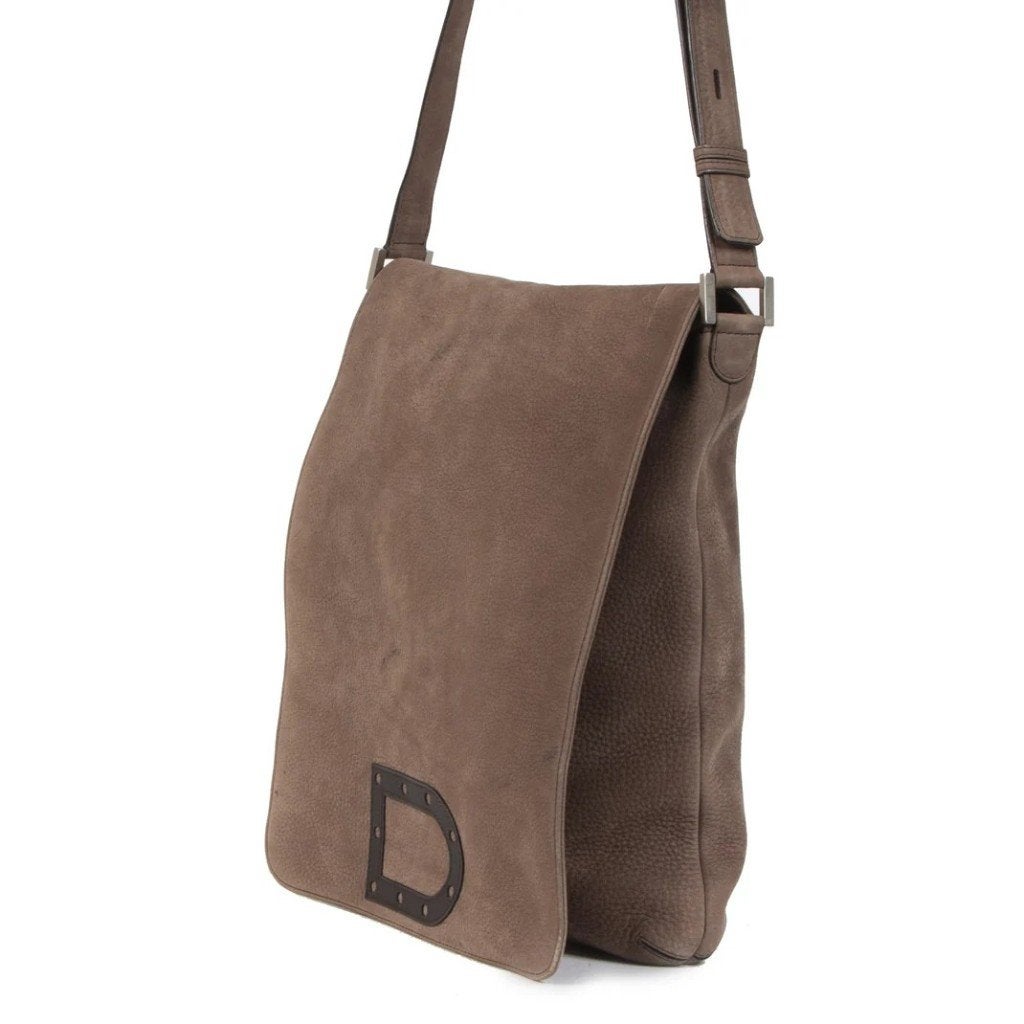Delvaux Louise baudrier in nubuck, Sieraden, Tassen en Uiterlijk, Tassen | Damestassen, Gebruikt, Handtas, Bruin, Ophalen
