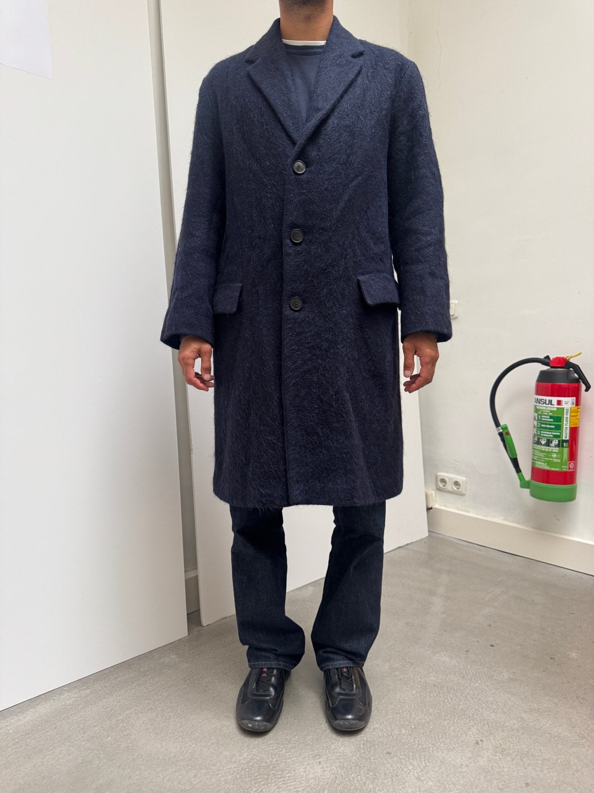Dries Van Noten Alpaca Wool coat - 48 (M), Ophalen of Verzenden, Zo goed als nieuw, Maat 48/50 (M), Blauw