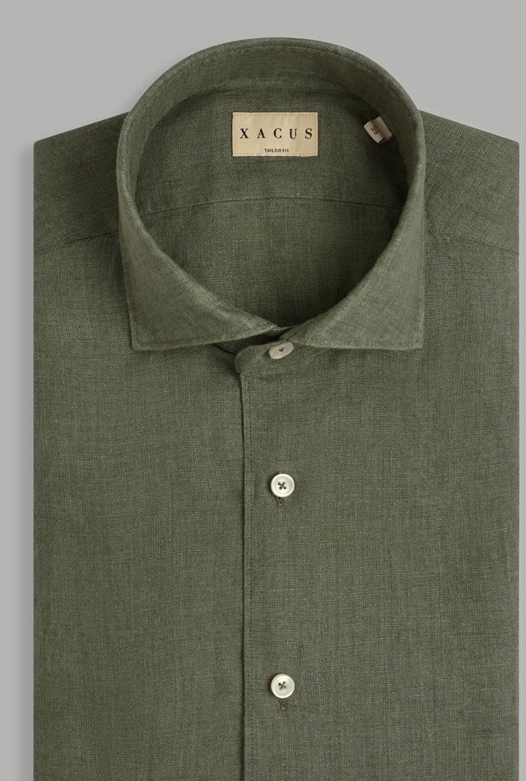Xacus linnen overhemd, legergroen, maat 41, nieuw, Ophalen of Verzenden, Nieuw, Groen, Halswijdte 41/42 (L)