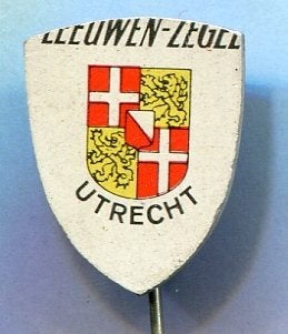 Leeuwen-zegel Utrecht blik stadswapen misdruk speldje( L_082, Verzenden, Zo goed als nieuw, Transport, Speldje of Pin
