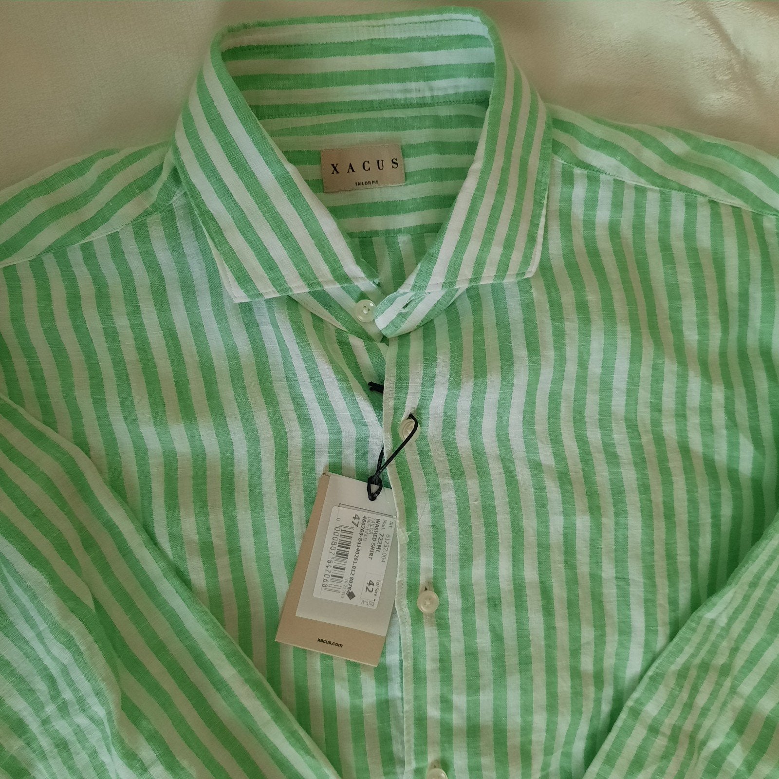 Xacus Heren Overhemd - Groen/Wit gestreept - Maat 42, Kleding | Heren, Overhemden, Nieuw, Halswijdte 41/42 (L), Groen, Xacus