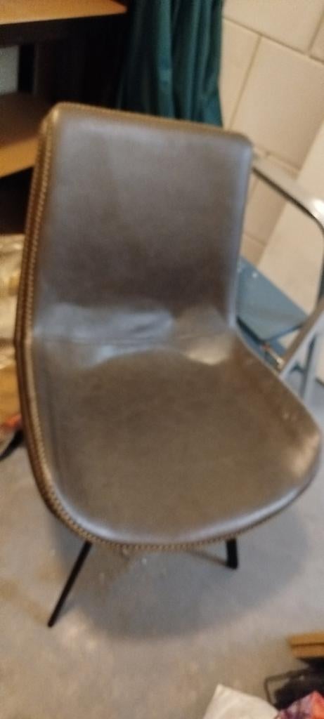 4 Eethoek stoelen leather look grijs, Huis en Inrichting, Stoelen, Ophalen, Gebruikt, Grijs