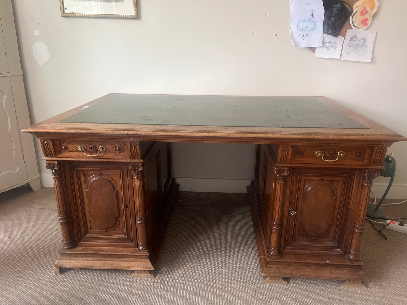 Antiek Bureau met Groen Leren Blad, Antiek en Kunst, Antiek | Meubels | Tafels, Ophalen