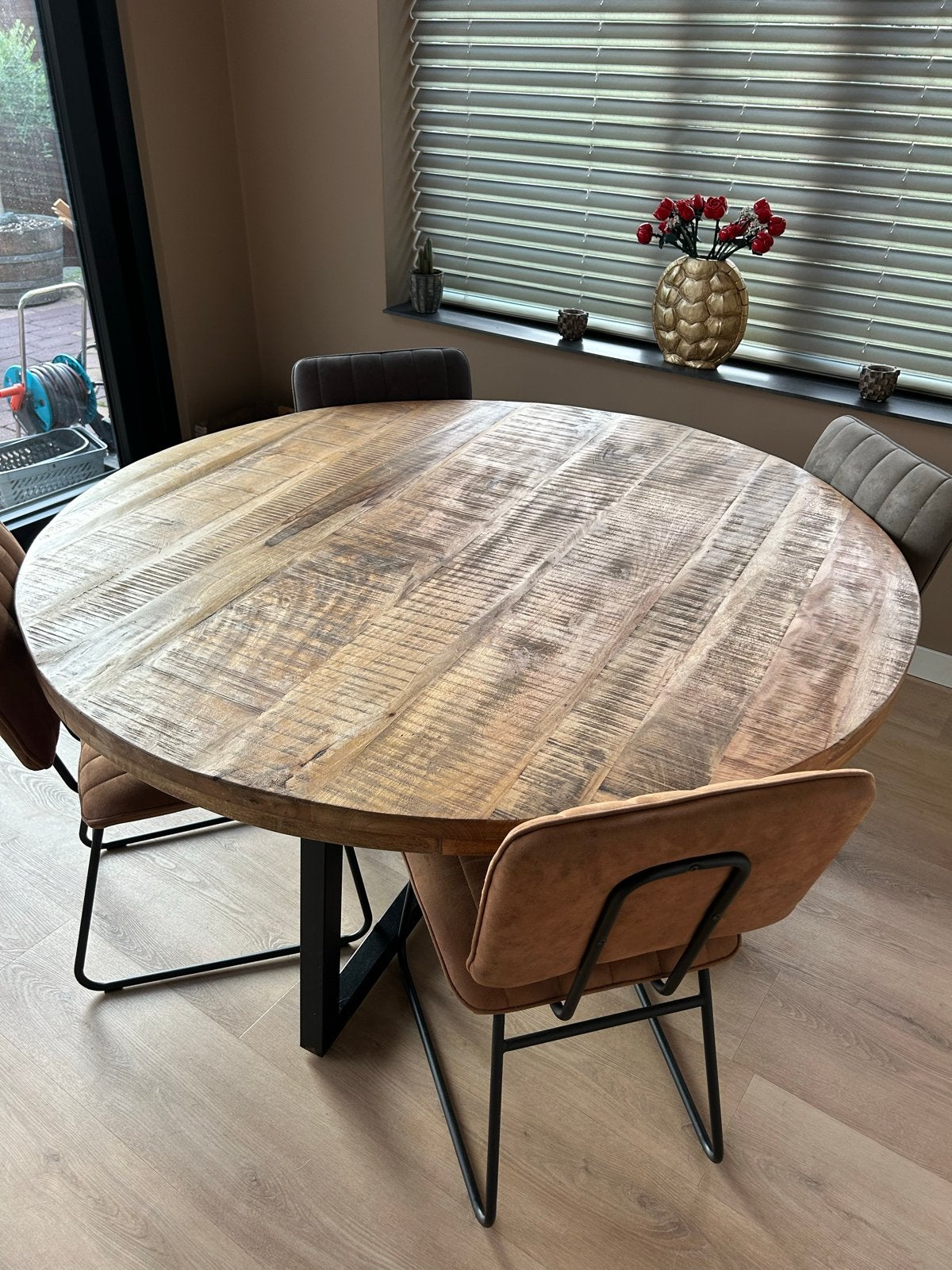 Eettafel rond mangohout - 1.50m doorsnee, Huis en Inrichting, Tafels | Eettafels, Ophalen, Gebruikt, 150 tot 200 cm, Rond
