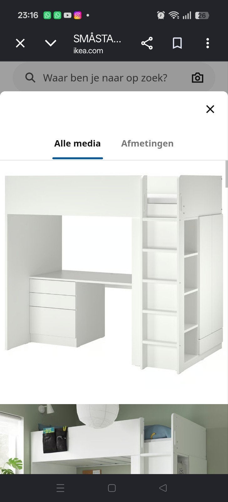 Zeer nette witte hoogslaper van IKEA, Huis en Inrichting, Slaapkamer | Stapelbedden en Hoogslapers, Ophalen, Eenpersoons, Zo goed als nieuw