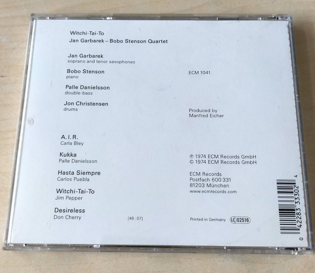 Jan Garbarek - Witchi-Tai-To CD 1974/199? ECM, Ophalen of Verzenden, Gebruikt, Jazz