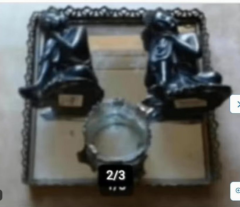 Metalen dienblad met spiegel 25/25 cm +1 windlicht+2beeldjes, Huis en Inrichting, Gebruikt, Vierkant, Ophalen of Verzenden, Dienblad