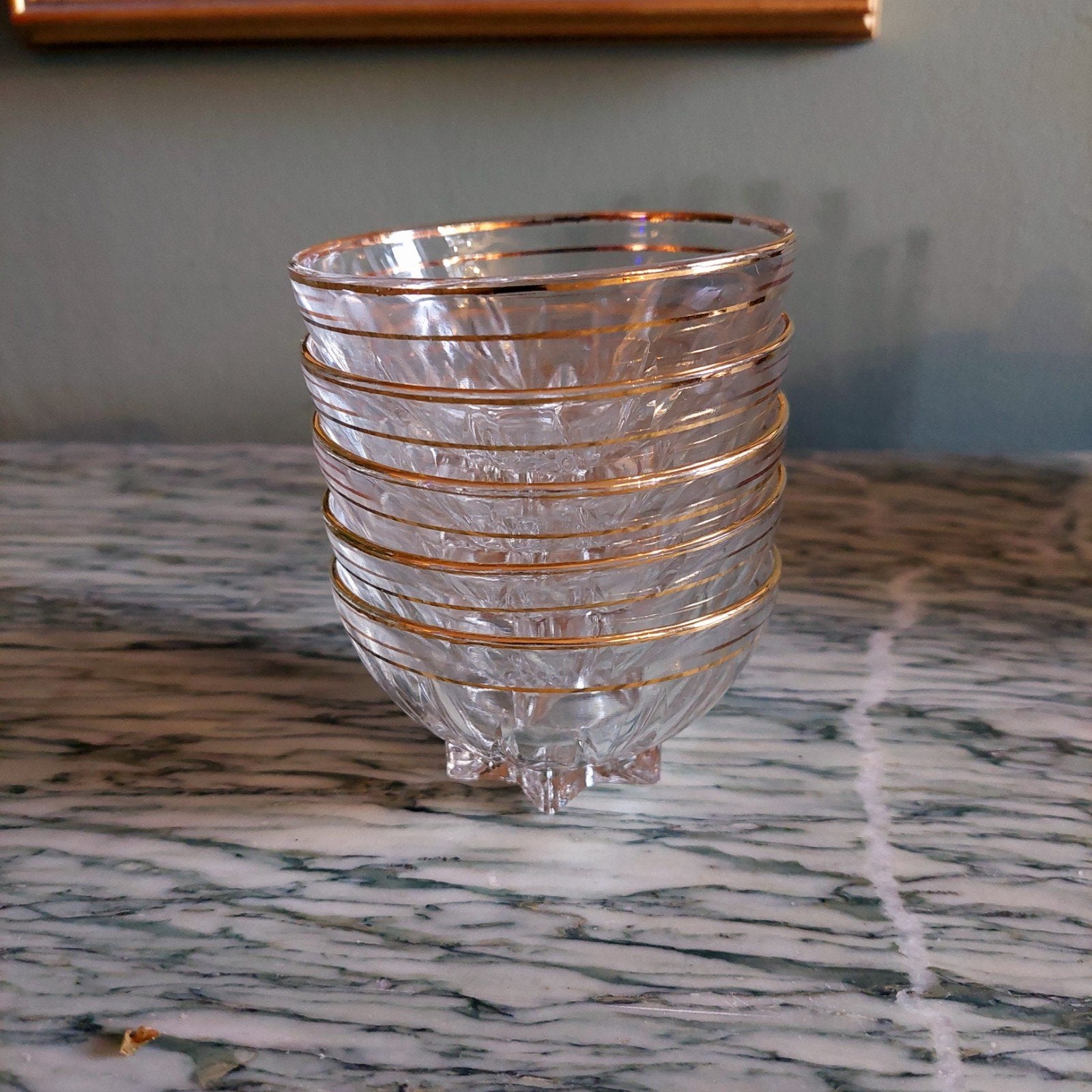 Vintage Franse glazen schaaltjes met gouden rand (5 stuks), Ophalen of Verzenden
