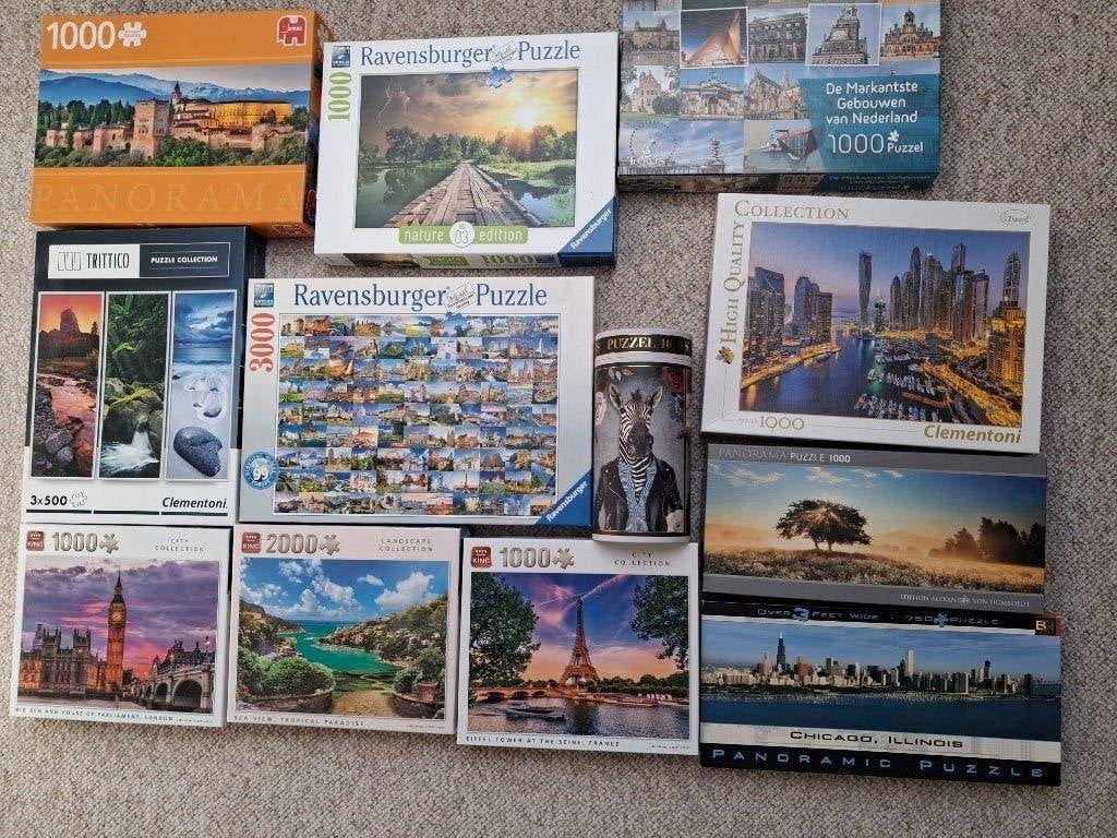 12 mooie puzzels, Ophalen, 500 t/m 1500 stukjes, Zo goed als nieuw, Legpuzzel