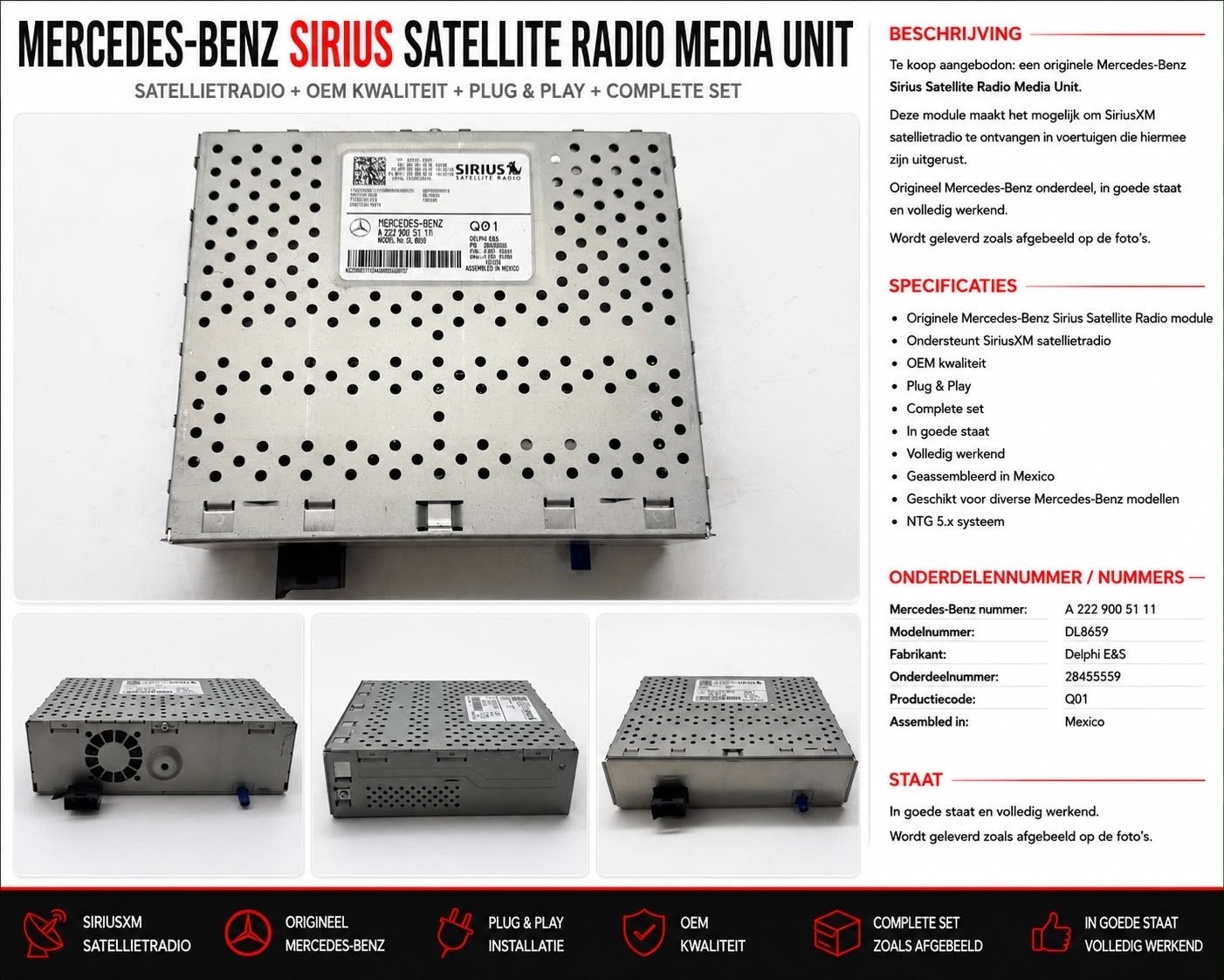 Mercedes-Benz Sirius Satellite Radio Media Unit A2229005111, Ophalen of Verzenden, Gebruikt