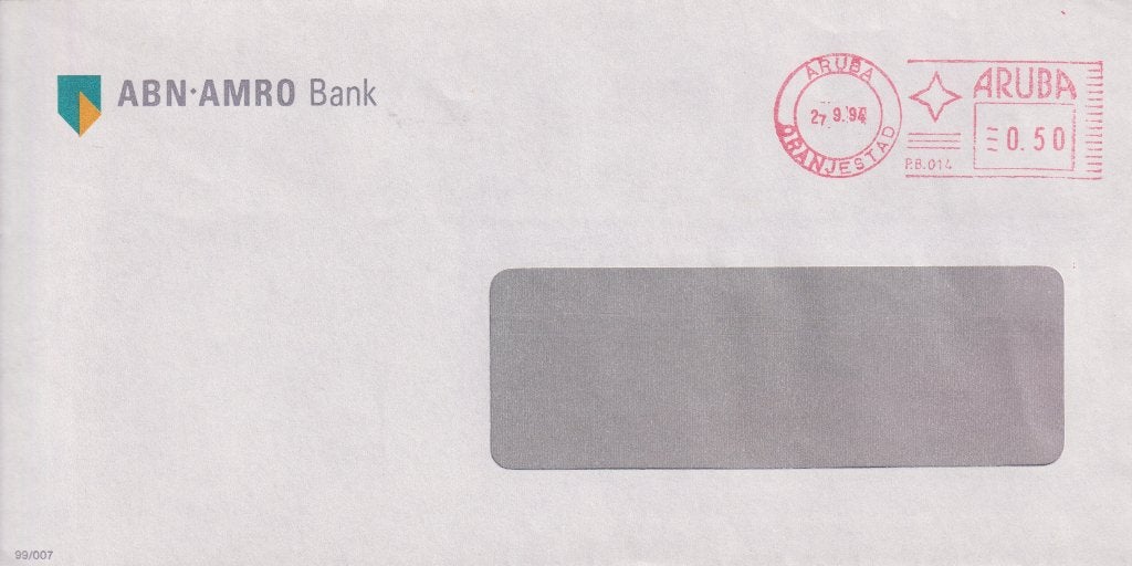 Aruba 1994 ABN-AMRO Machinestempel Vensterenvelop, Verzenden, Envelop