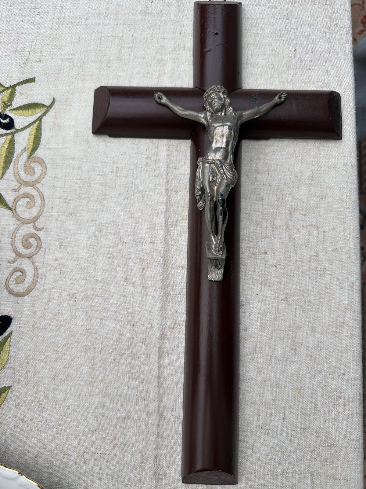 Houten Kruis met Jezusbeeldje - Religieuze Decoratie, Ophalen of Verzenden