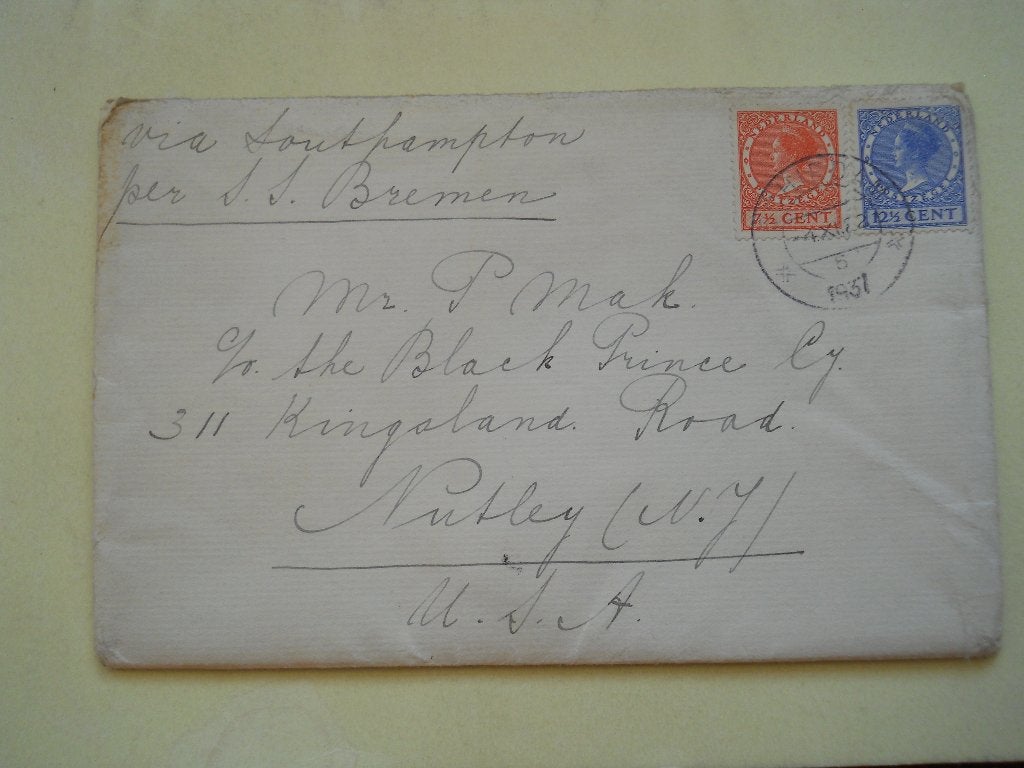 Nederland 1926 Zeebrief Kon. Wilhelmina per S.S. Bremen, Postzegels en Munten, Ophalen of Verzenden, Brief