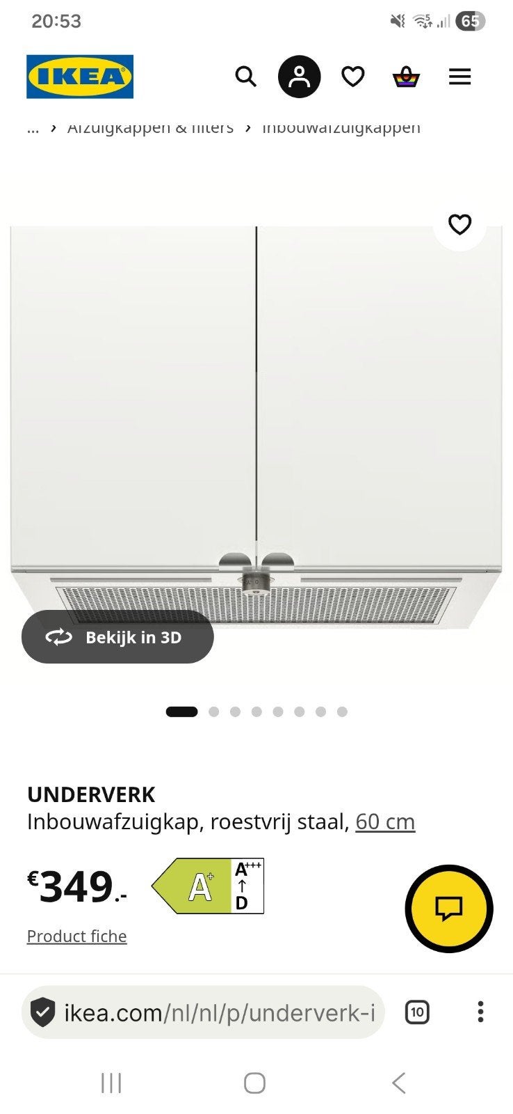 Afzuigkap ikea Underverk, Ophalen, Nieuw, 200 tot 400 m³ per uur, Onderbouw afzuigkap