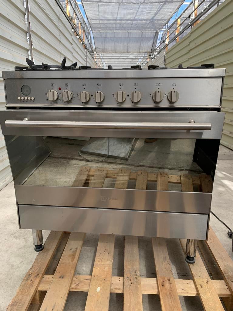 Horeca gasfornuis met oven – 6 pits + wok | RVS, Ophalen, Gebruikt, 60 cm of meer, Gas