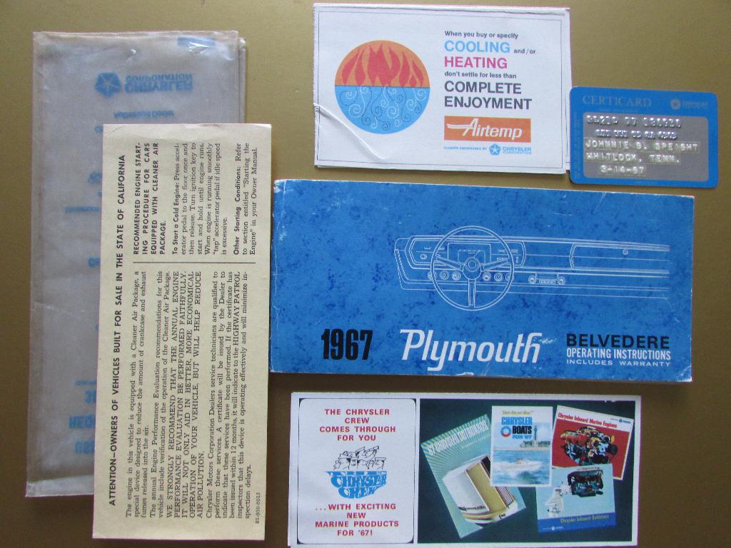 1967 Plymouth Belvedere owner's manual, Engels, Ophalen of Verzenden