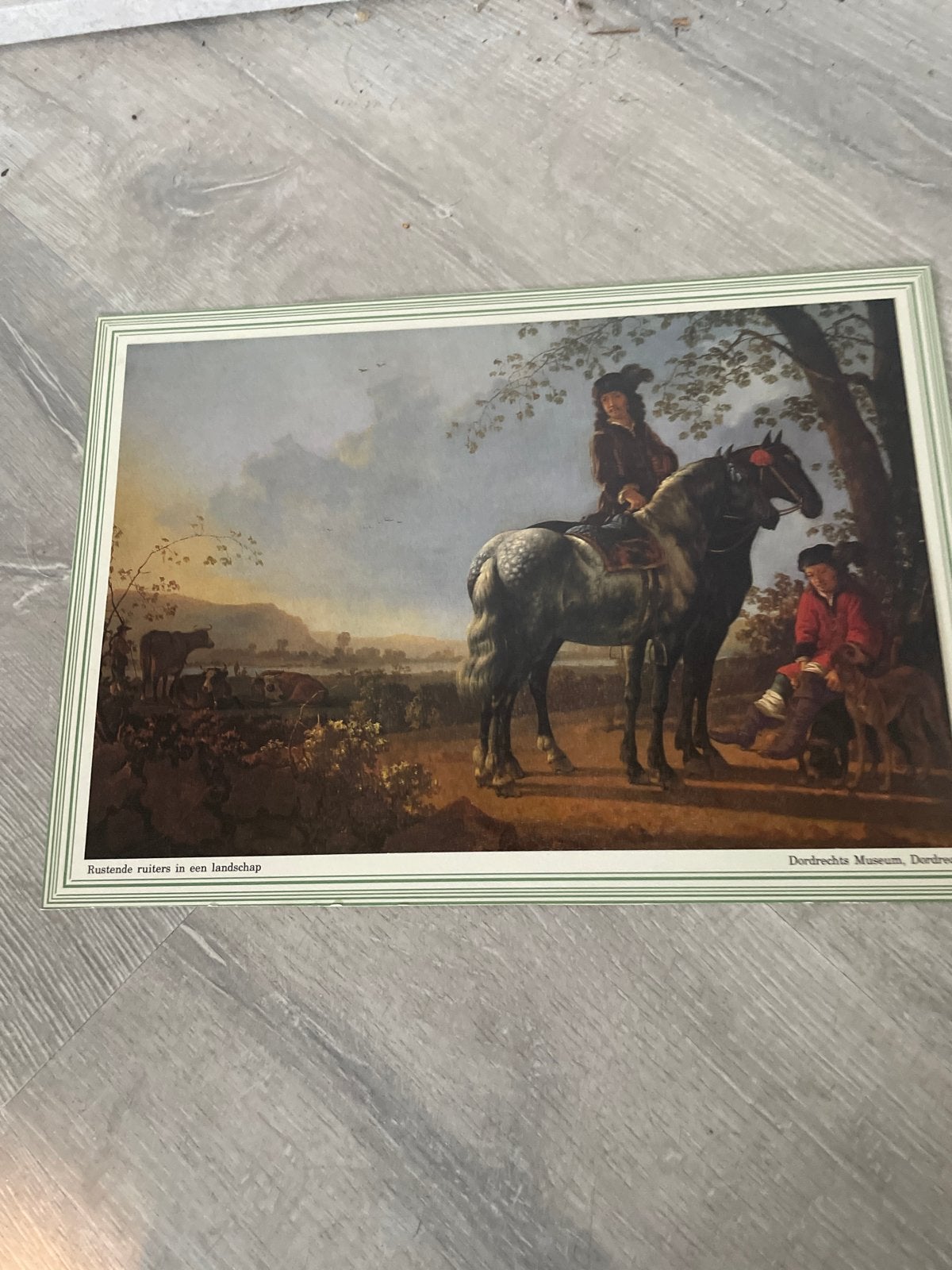 Rustende ruiters in een landschap - Klassiek schilderij, Antiek en Kunst, Ophalen of Verzenden, Landschap, Klassiek, Print
