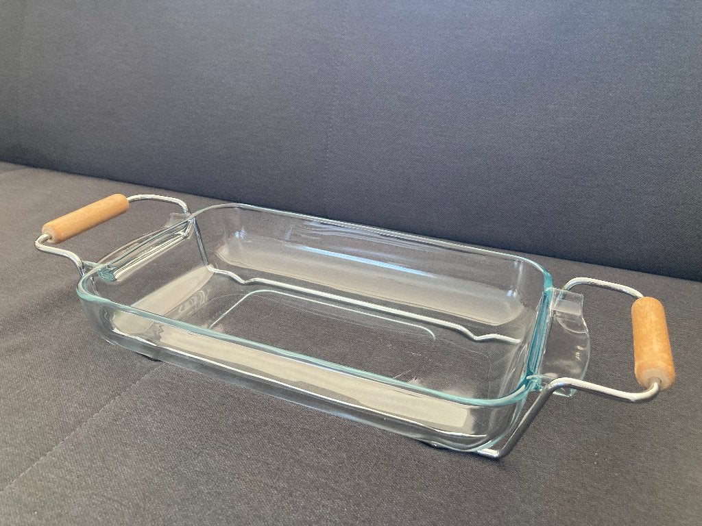 Pyrex ovenschaal - glazen schaal met houder 41 X 22 cm, Ophalen of Verzenden