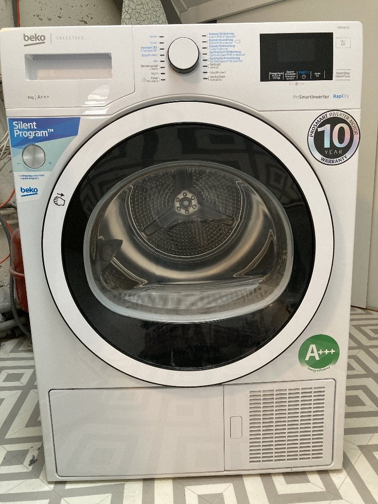 Beko droger DR8534GX0 - Warmtepompdroger, Ophalen, 6 tot 8 kg, Gebruikt, Voorlader