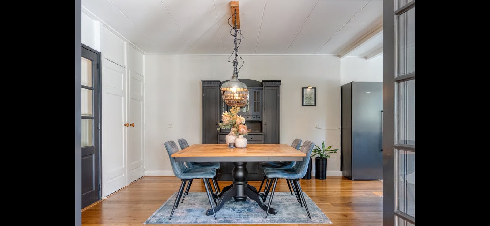 Complete industriele eetset met kleed en hanglamp, Ophalen, Gebruikt