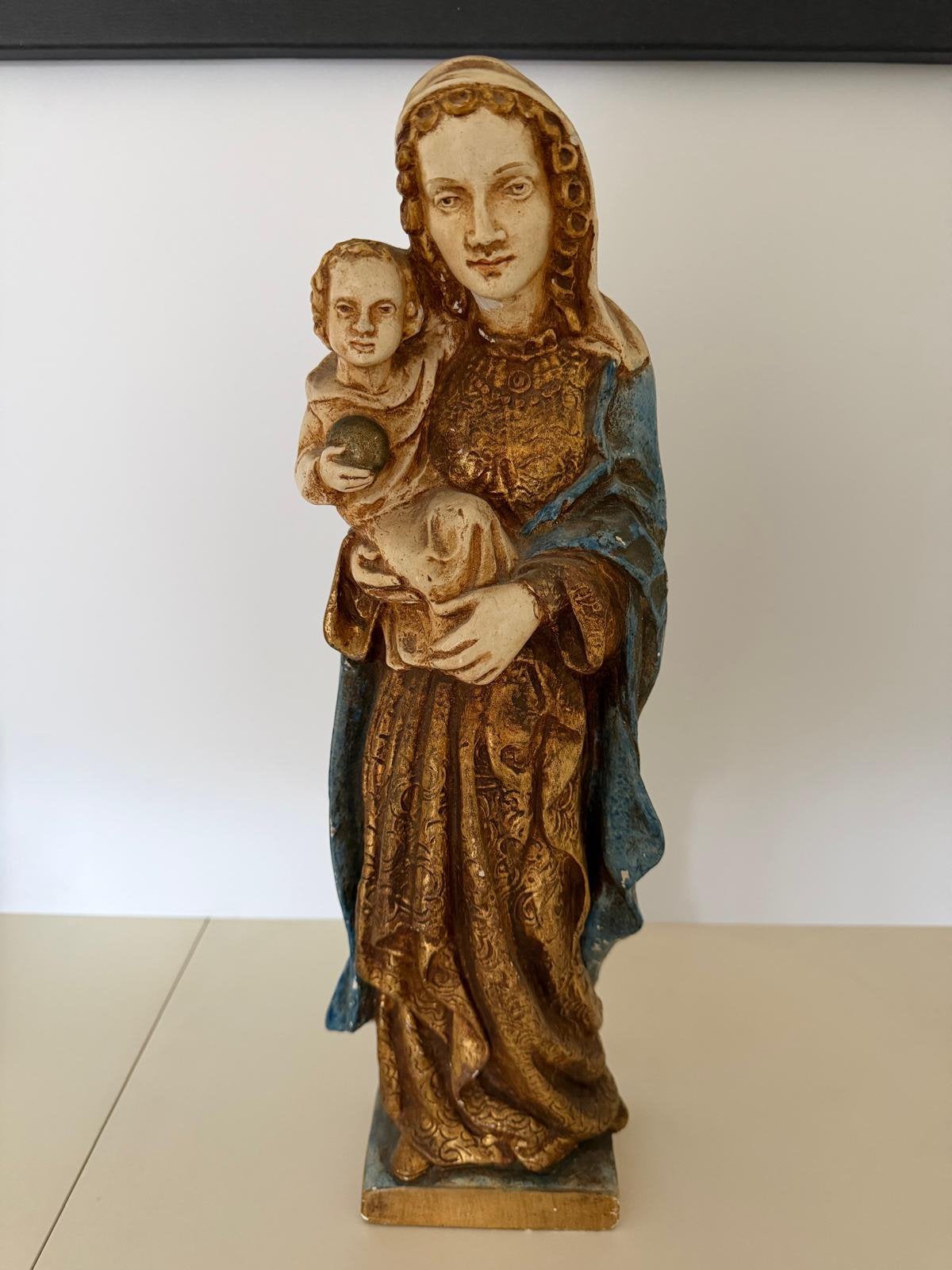 Antiek Beeld Maria met Kind - Religieus Kunstwerk, Antiek en Kunst, Ophalen of Verzenden, 20 - 50 cm, Steen of Keramiek, Beeld