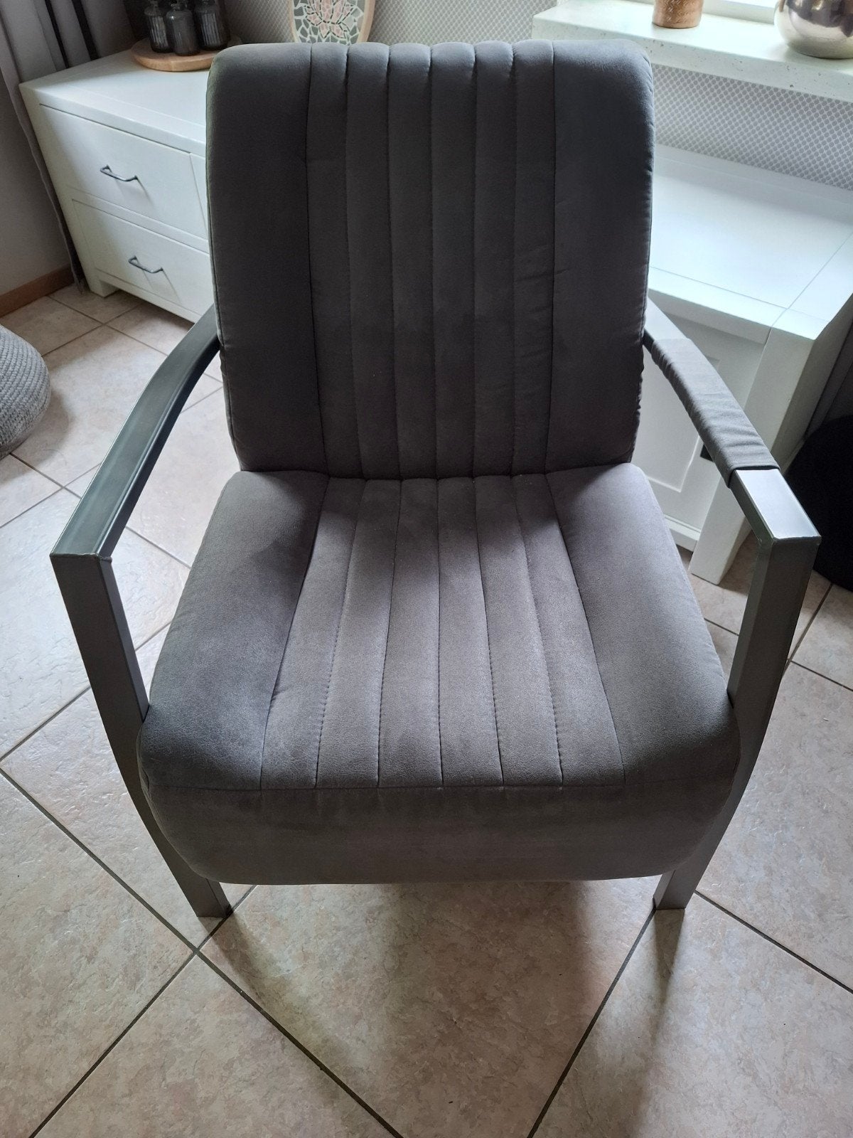 Grijze industriële fauteuil, Ophalen, Gebruikt, 75 tot 100 cm, Stof