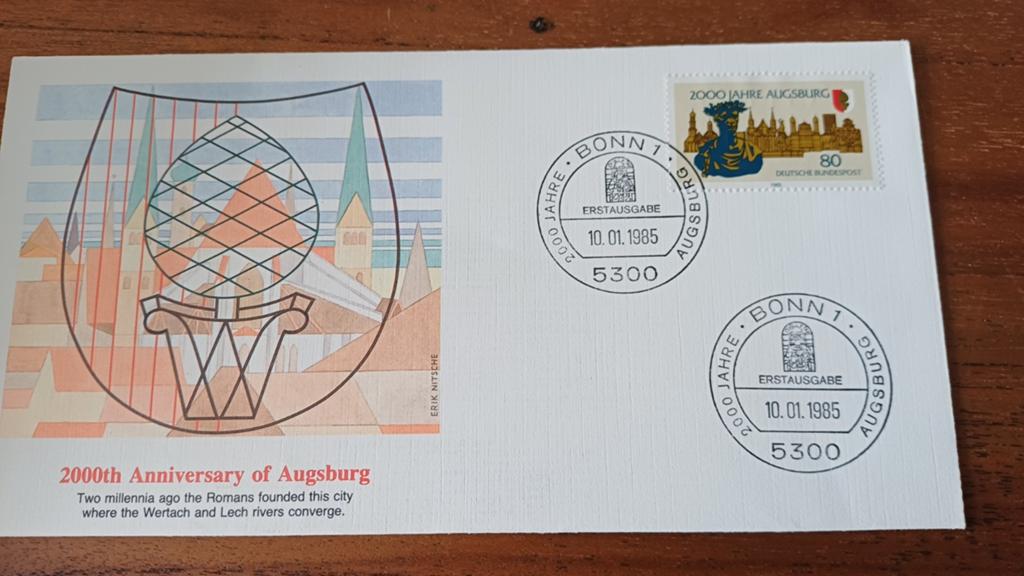 Duitsland,  1985, FDC Augsburg, Ophalen of Verzenden, Onbeschreven, Europa