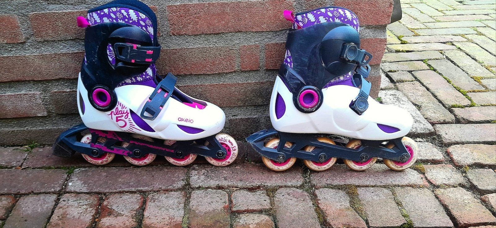 Oxelo verstelbare kinderskates set (32-34) met bescherming, Ophalen of Verzenden, Gebruikt
